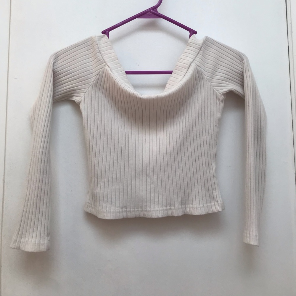 White ribbed off-the-shoulder Top.